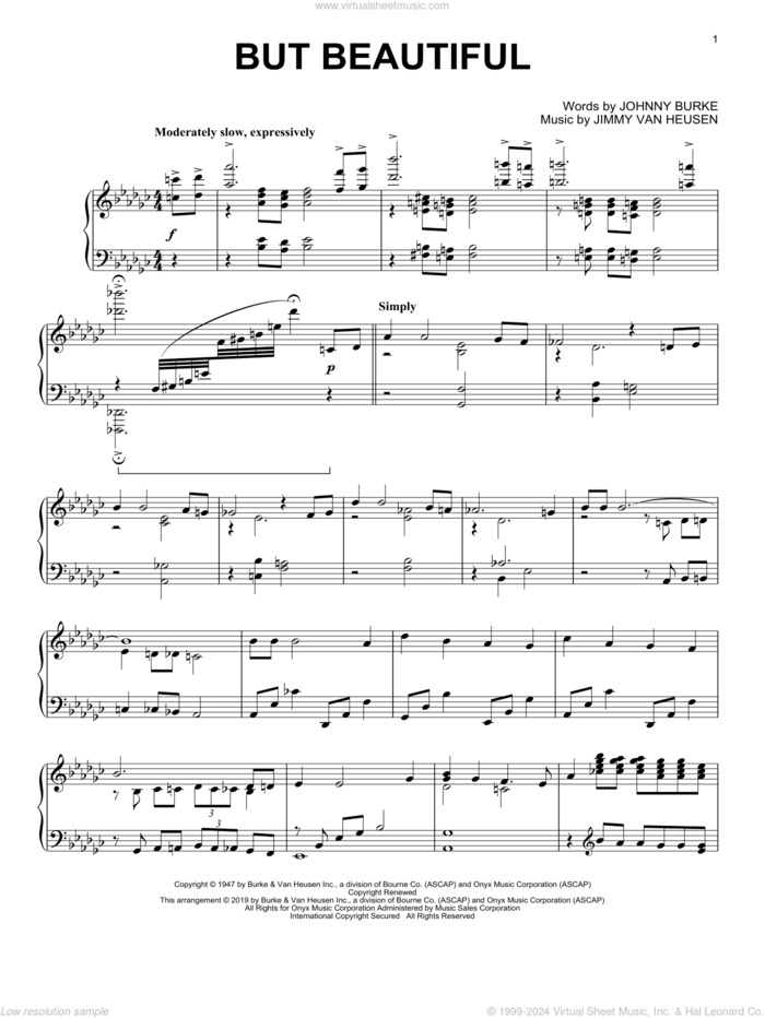 But Beautiful (arr. Brent Edstrom) sheet music for piano solo by Jimmy Van Heusen and John Burke, intermediate skill level