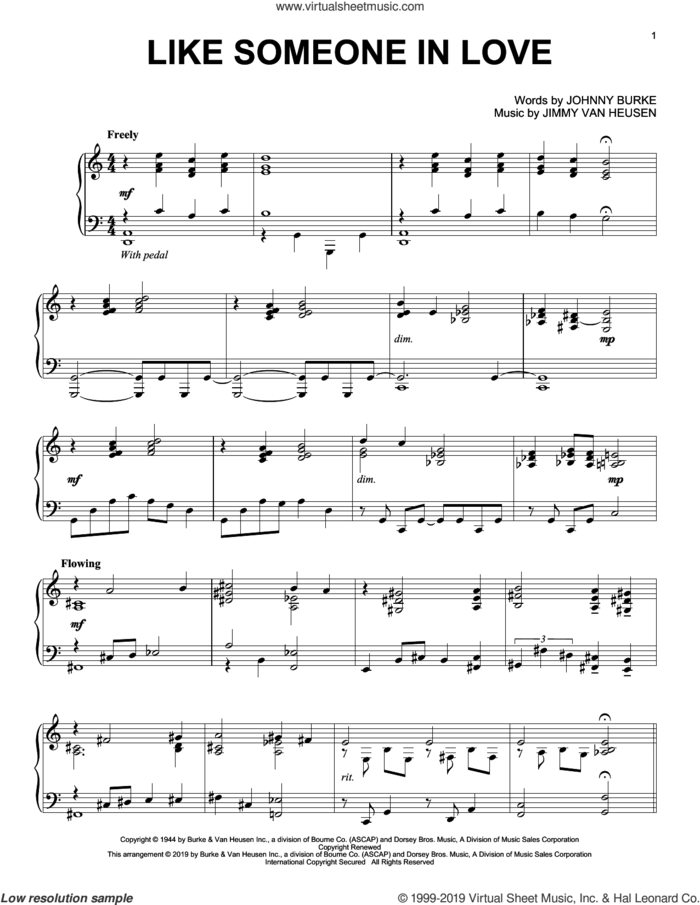 Like Someone In Love sheet music for piano solo by Jimmy Van Heusen and John Burke, intermediate skill level