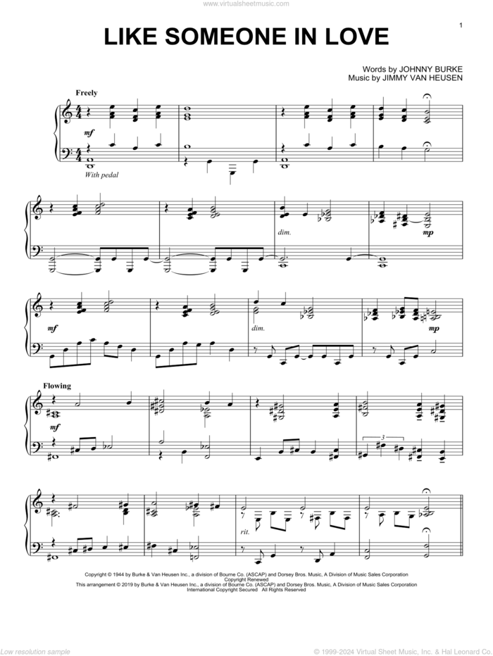 Like Someone In Love sheet music for piano solo by Jimmy Van Heusen and John Burke, intermediate skill level