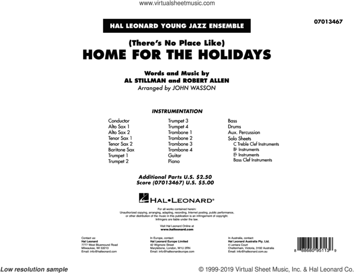 (There's No Place Like) Home for the Holidays (arr. John Wasson) (COMPLETE) sheet music for jazz band by Perry Como, Al Stillman, John Wasson and Robert Allen, intermediate skill level