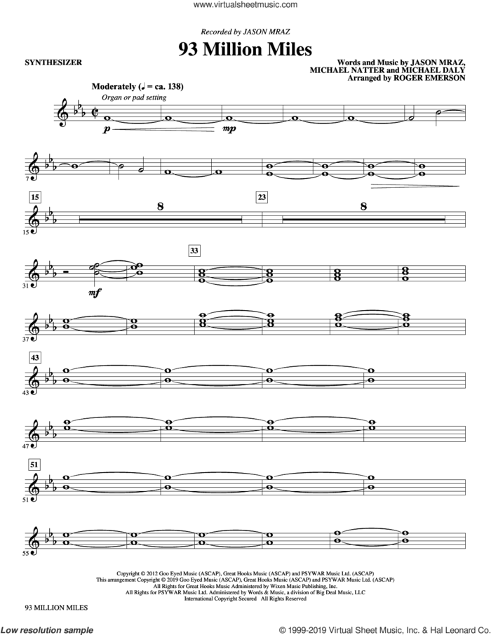 93 Million Miles (arr. Roger Emerson) (complete set of parts) sheet music for orchestra/band by Roger Emerson, Jason Mraz, Michael Natter and Mike Daly, intermediate skill level