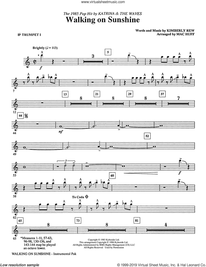 Walking on Sunshine (arr. Mac Huff) (complete set of parts) sheet music for orchestra/band by Mac Huff, Katrina & The Waves and Kimberly Rew, intermediate skill level