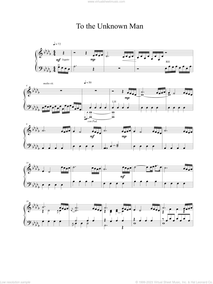 To The Unknown Man sheet music for piano solo by Vangelis, intermediate skill level