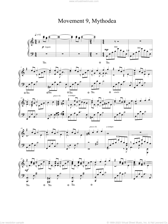 Movement 9, Mythodea sheet music for piano solo by Vangelis, intermediate skill level