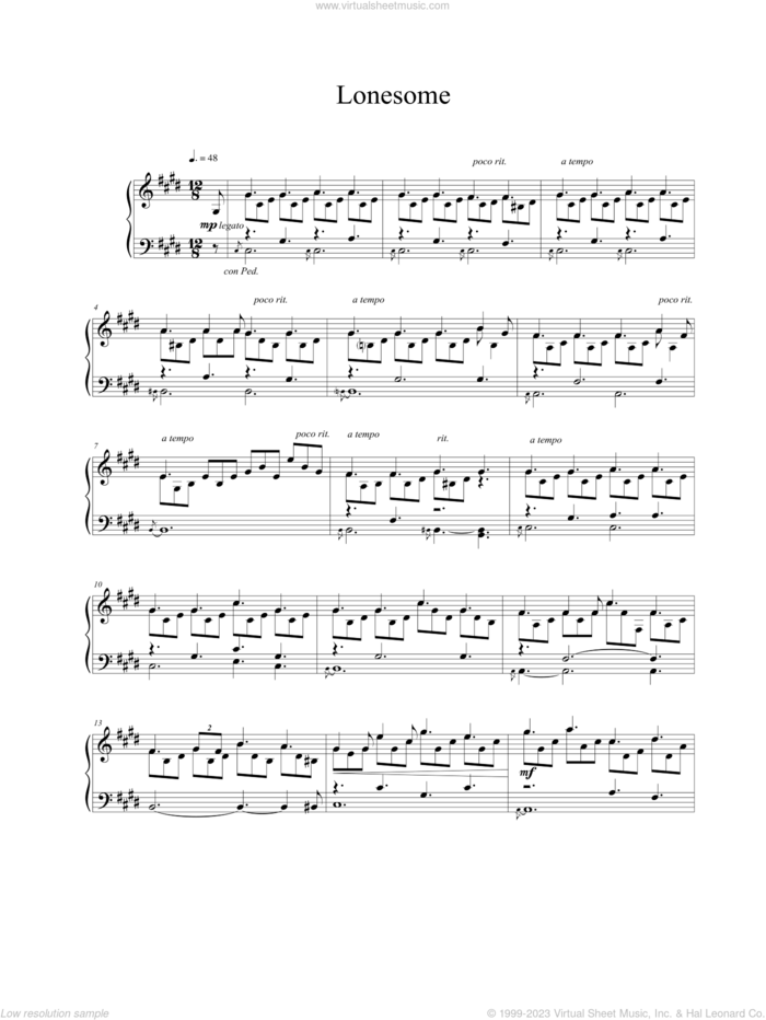 Lonesome sheet music for piano solo by Vangelis, intermediate skill level