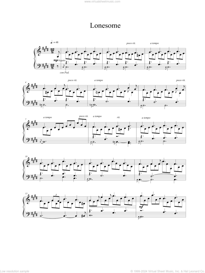 Lonesome sheet music for piano solo by Vangelis, intermediate skill level