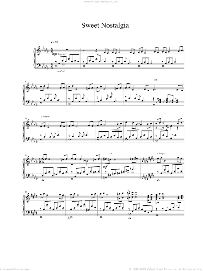 Sweet Nostalgia sheet music for piano solo by Vangelis, intermediate skill level