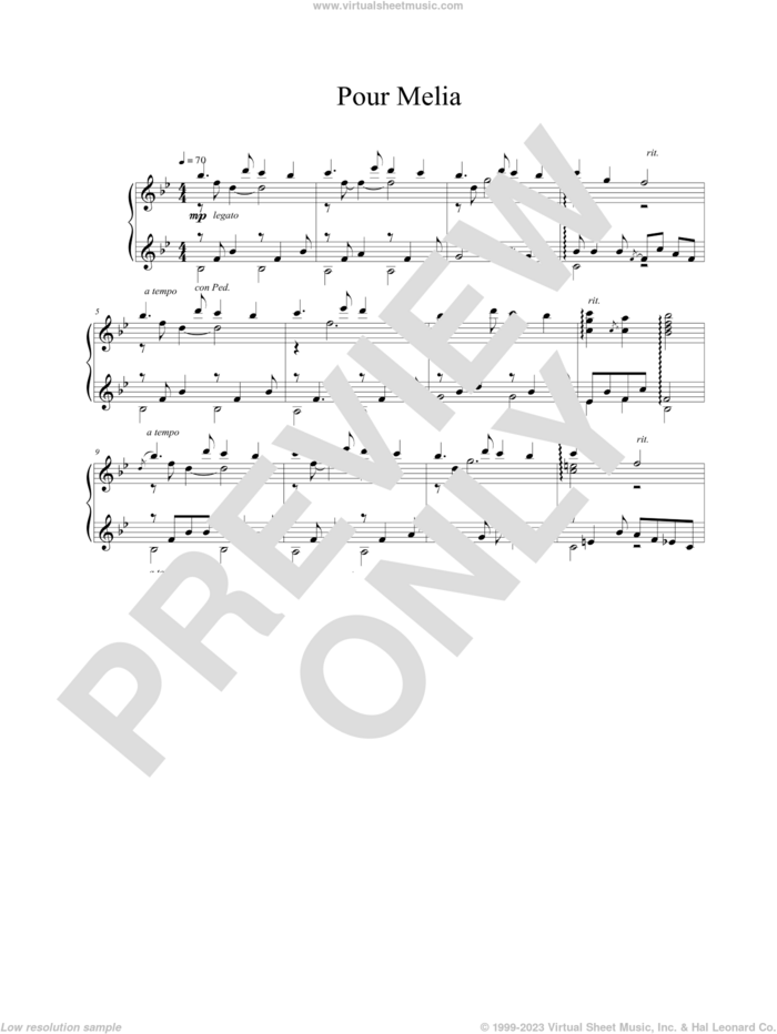 Pour Melia sheet music for piano solo by Vangelis, intermediate skill level