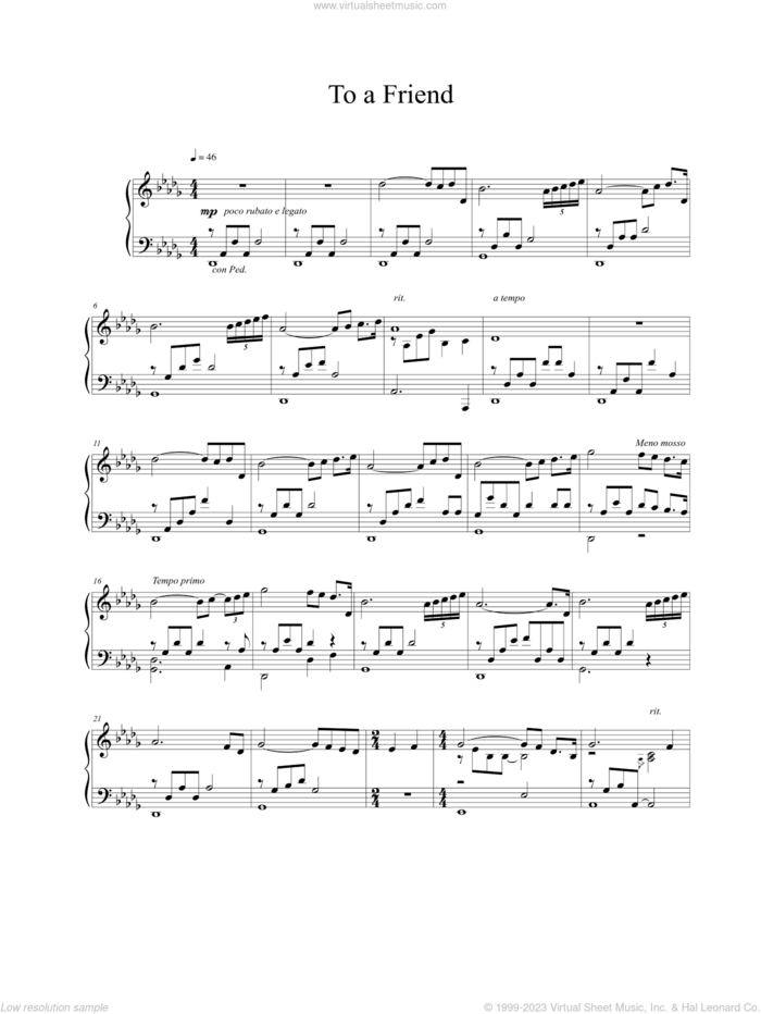 To A Friend sheet music for piano solo by Vangelis, intermediate skill level