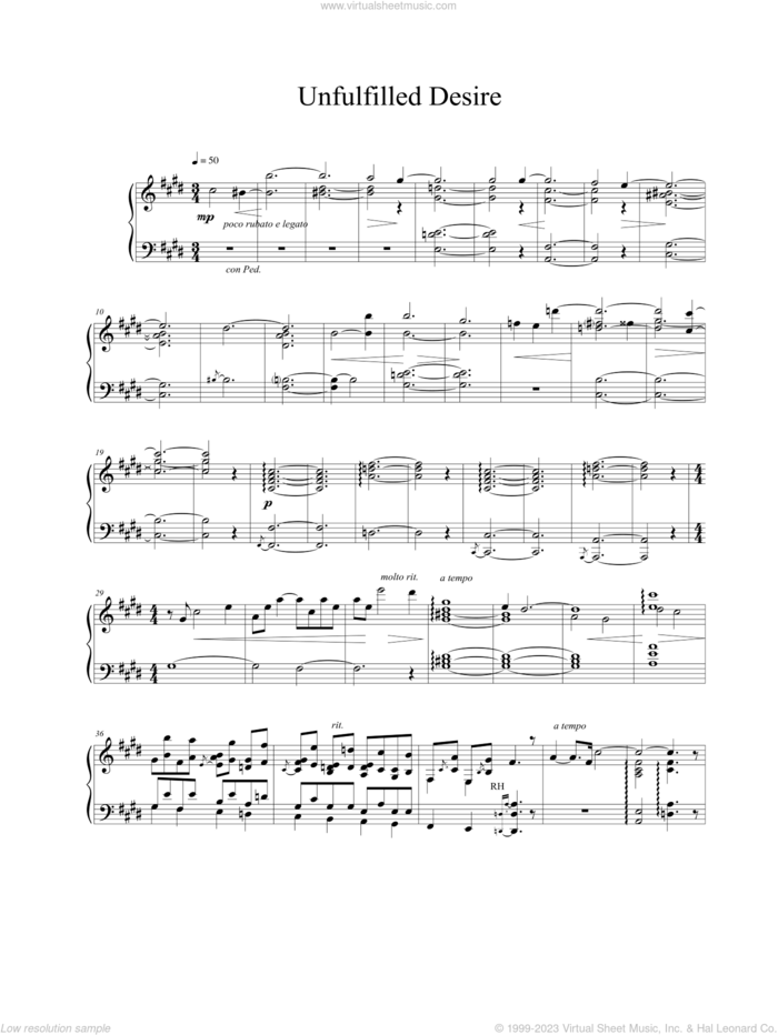 Unfulfilled Desire sheet music for piano solo by Vangelis, intermediate skill level