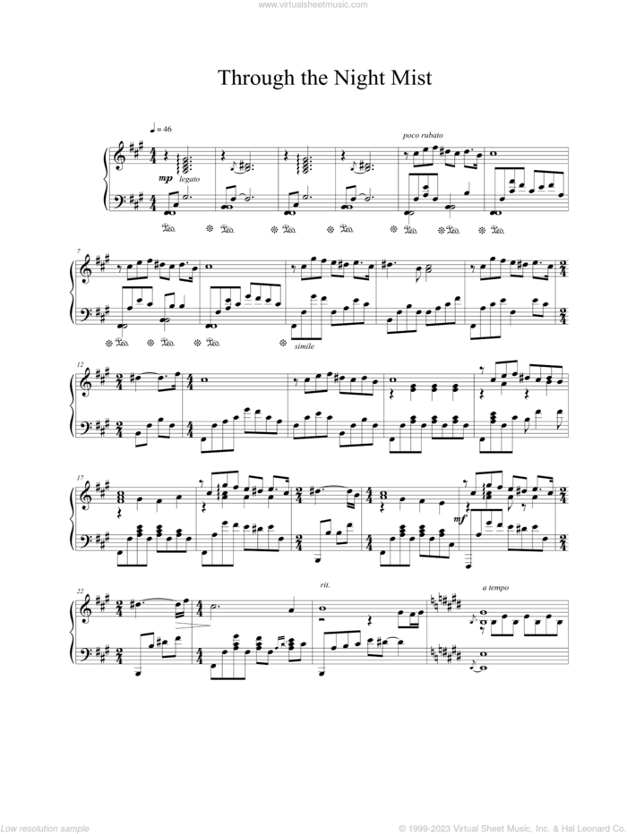 Through The Night Mist sheet music for piano solo by Vangelis, intermediate skill level