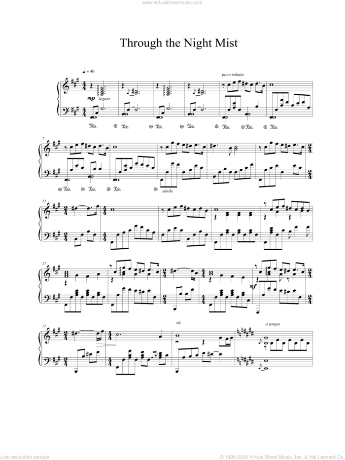 Through The Night Mist sheet music for piano solo by Vangelis, intermediate skill level