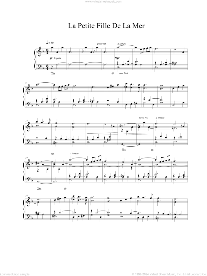 La Petite Fille De La Mer sheet music for piano solo by Vangelis, intermediate skill level