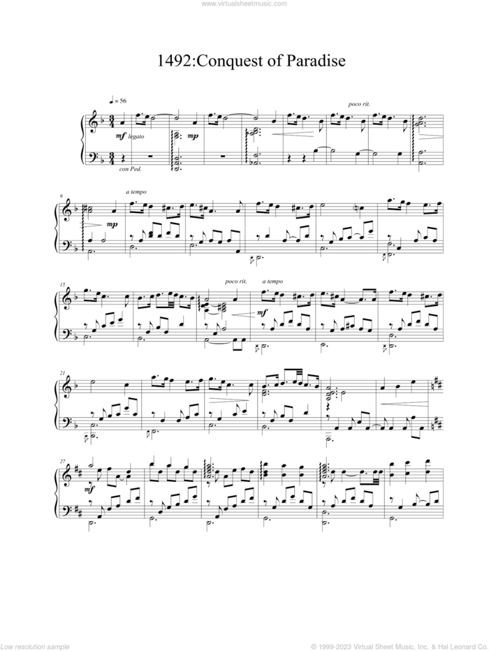 Conquest Of Paradise sheet music for piano solo by Vangelis, intermediate skill level