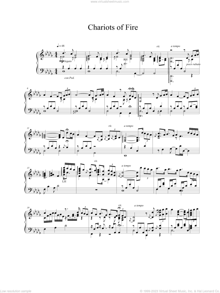 Chariots Of Fire sheet music for piano solo by Vangelis, intermediate skill level