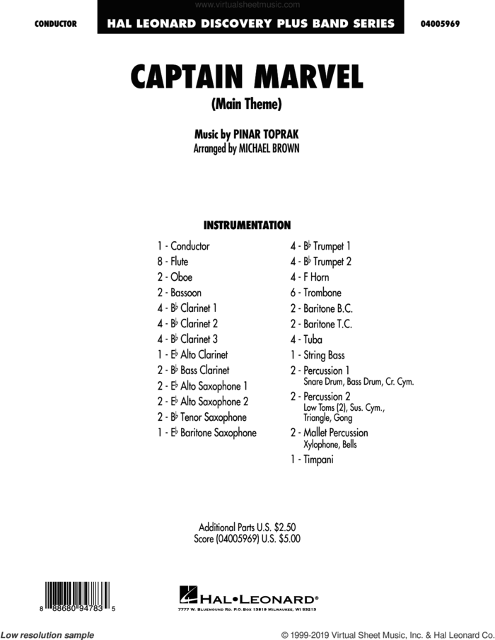 Captain Marvel (Main Theme) (arr. Michael Brown) (COMPLETE) sheet music for concert band by Michael Brown and Pinar Toprak, intermediate skill level