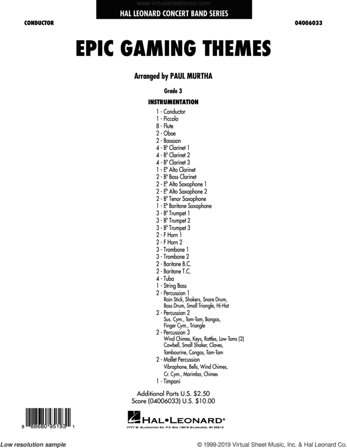 Epic Gaming Themes (COMPLETE) sheet music for concert band by Paul Murtha, intermediate skill level