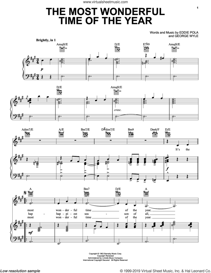 The Most Wonderful Time Of The Year sheet music for voice, piano or guitar by George Wyle and Eddie Pola, intermediate skill level