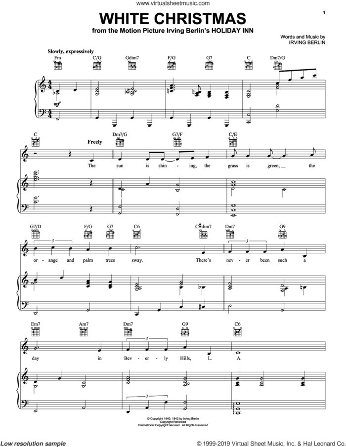 White Christmas sheet music for voice, piano or guitar by Irving Berlin, intermediate skill level