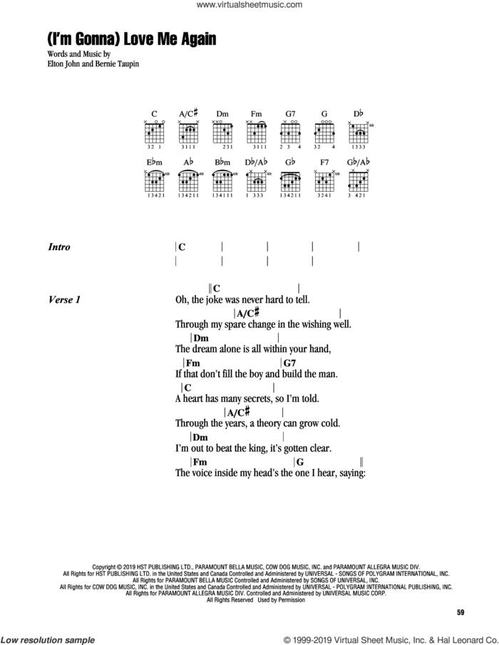 (I'm Gonna) Love Me Again (from Rocketman) sheet music for guitar (chords) by Elton John & Taron Egerton, Bernie Taupin and Elton John, intermediate skill level