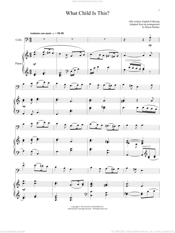 What Child Is This? sheet music for cello and piano by William Chatterton Dix and Miscellaneous, intermediate skill level