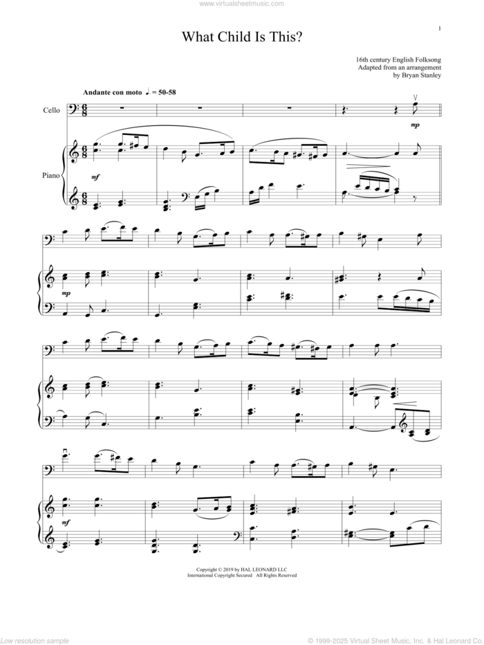 What Child Is This? sheet music for cello and piano by William Chatterton Dix and Miscellaneous, intermediate skill level