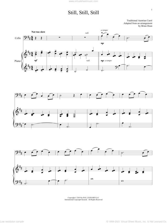 Still, Still, Still sheet music for cello and piano  and Salzburg Melody c.1819, intermediate skill level
