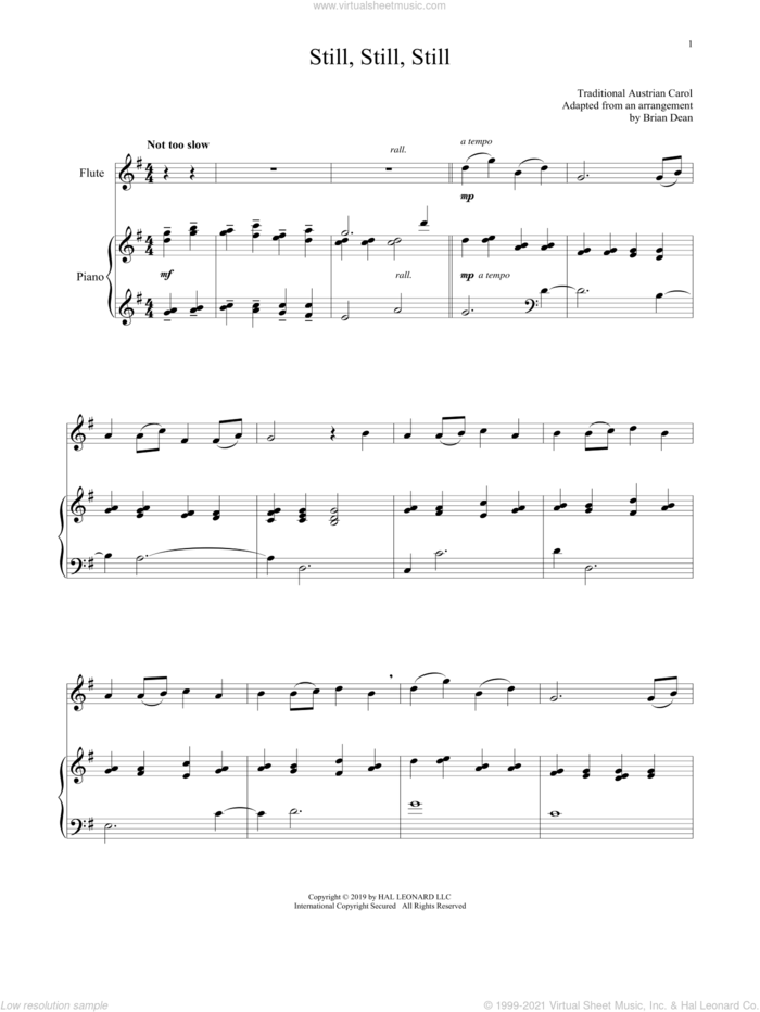 Still, Still, Still sheet music for flute and piano  and Salzburg Melody c.1819, intermediate skill level