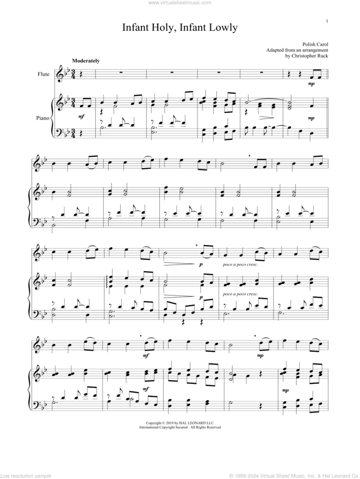 Infant Holy, Infant Lowly sheet music for flute and piano by Edith M.G. Reed and Miscellaneous, intermediate skill level