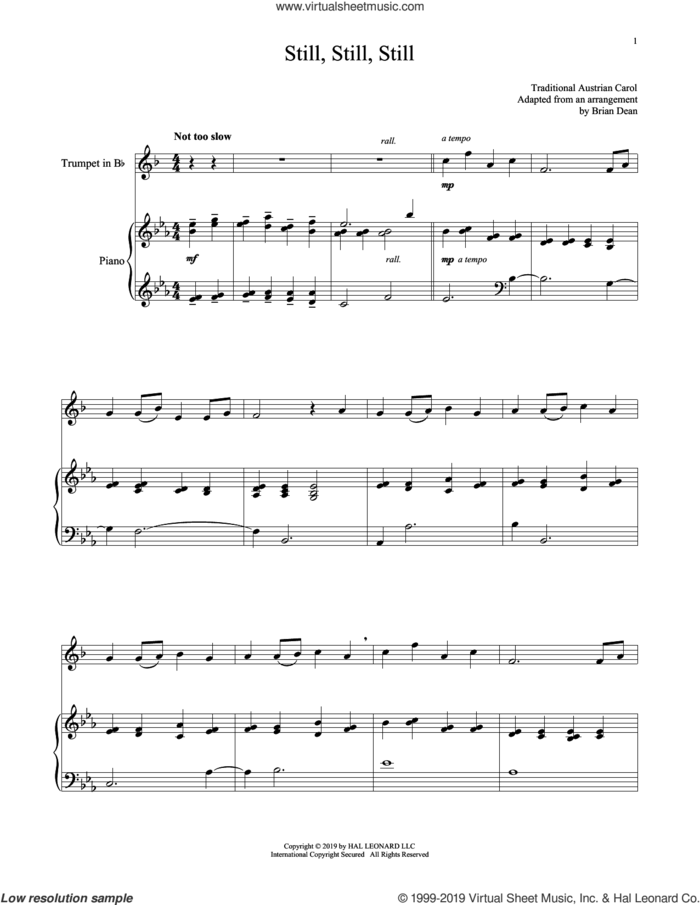 Still, Still, Still sheet music for trumpet and piano  and Salzburg Melody c.1819, intermediate skill level
