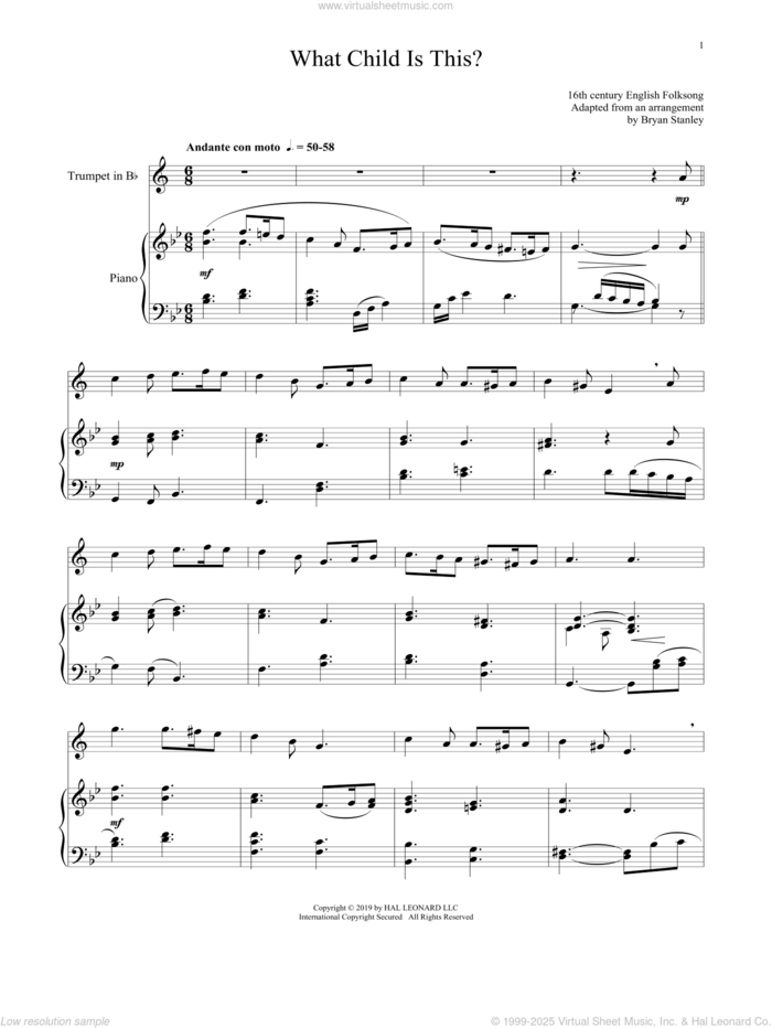 What Child Is This? sheet music for trumpet and piano by William Chatterton Dix and Miscellaneous, intermediate skill level