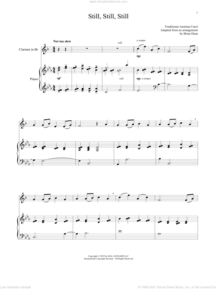 Still, Still, Still sheet music for clarinet and piano  and Salzburg Melody c.1819, intermediate skill level