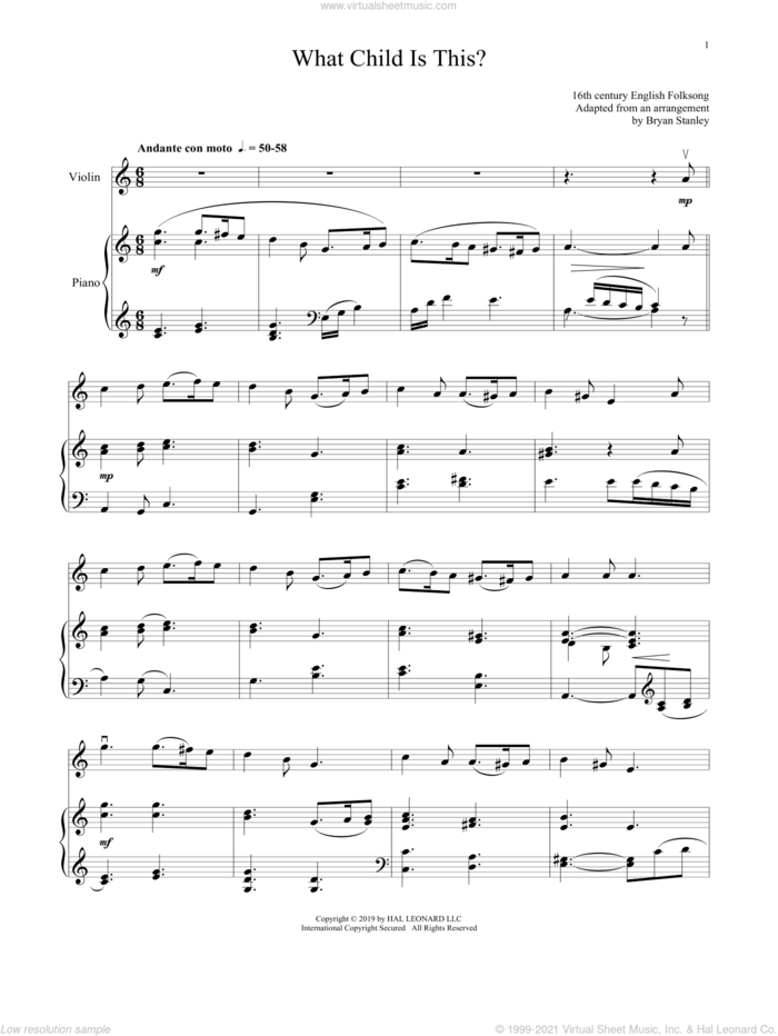 What Child Is This? sheet music for violin and piano by William Chatterton Dix and Miscellaneous, intermediate skill level