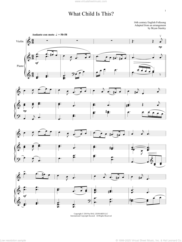 What Child Is This? sheet music for violin and piano by William Chatterton Dix and Miscellaneous, intermediate skill level