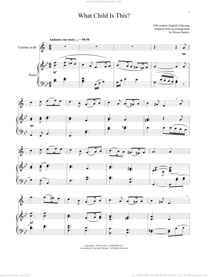 What Child Is This? sheet music for clarinet and piano by William Chatterton Dix and Miscellaneous, intermediate skill level