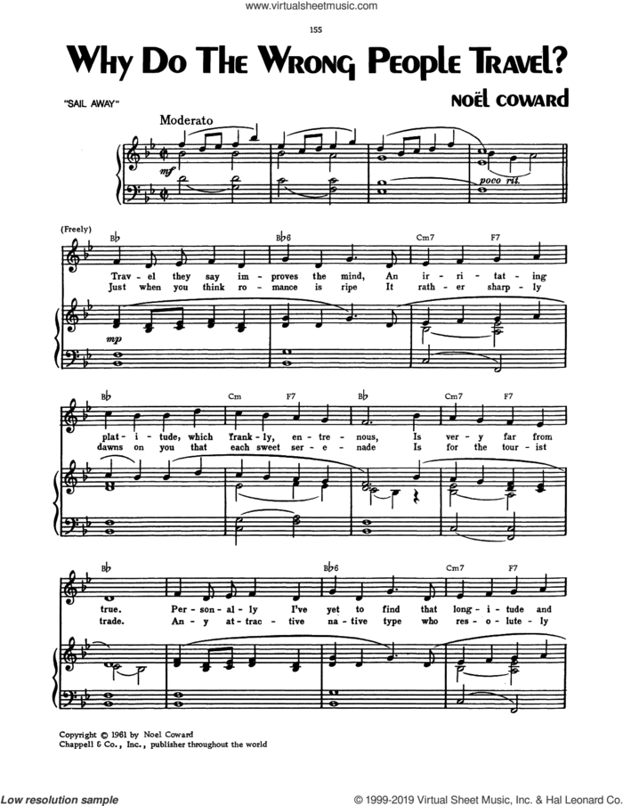 Why Do The Wrong People Travel? sheet music for voice, piano or guitar by Noel Coward, intermediate skill level