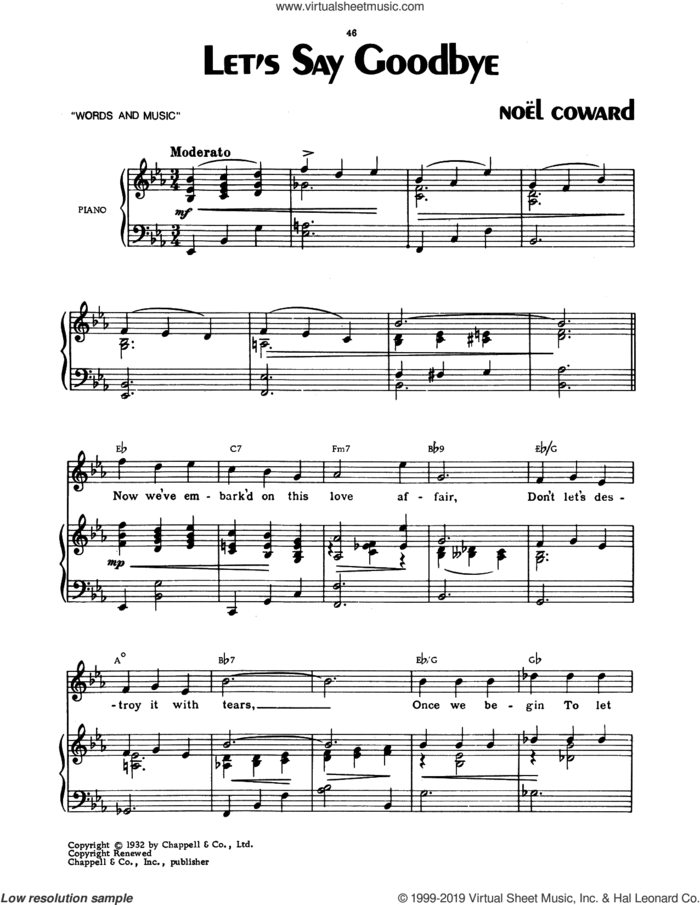 Let's Say Goodbye sheet music for voice, piano or guitar by Noel Coward, intermediate skill level