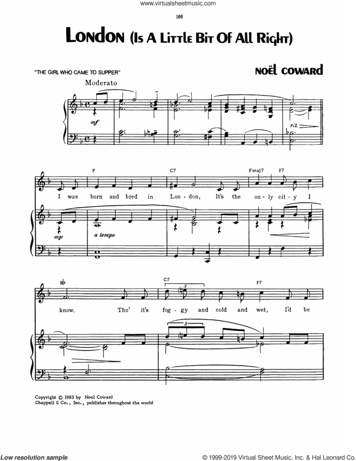London (Is A Little Bit Of All Right) sheet music for voice, piano or guitar by Noel Coward, intermediate skill level
