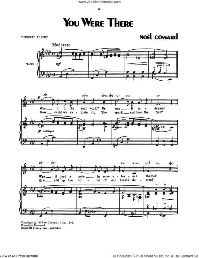 You Were There sheet music for voice, piano or guitar by Noel Coward, intermediate skill level