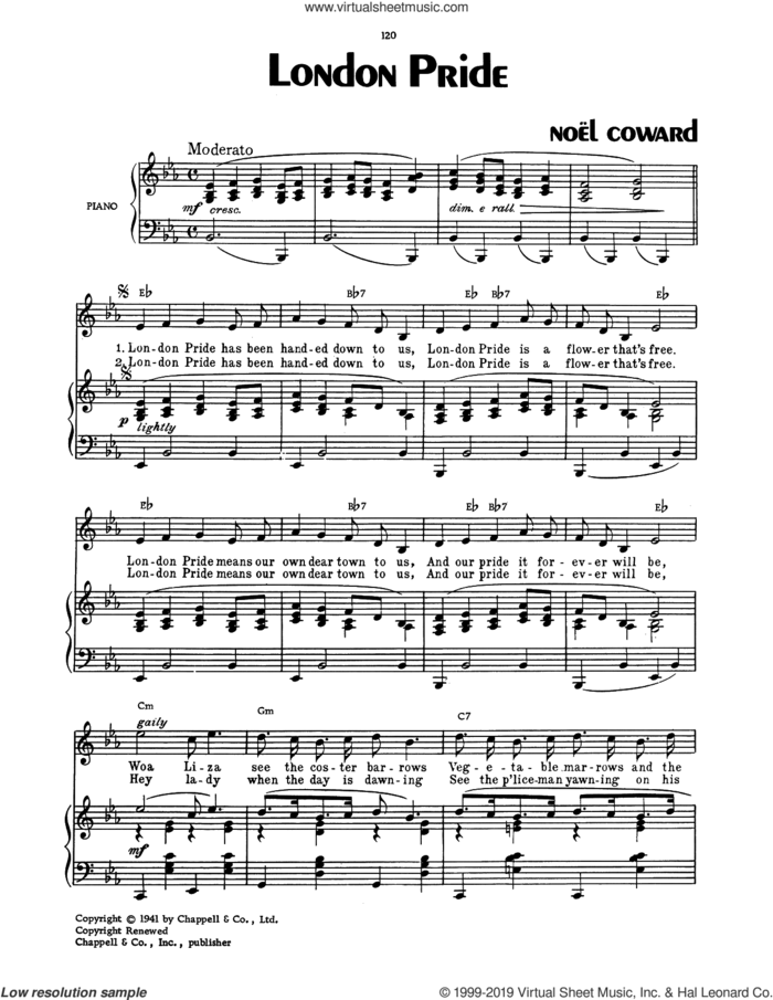 London Pride sheet music for voice, piano or guitar by Noel Coward, intermediate skill level
