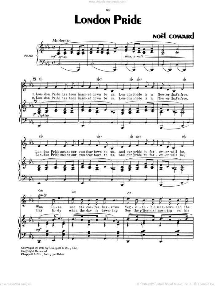 London Pride sheet music for voice, piano or guitar by Noel Coward, intermediate skill level