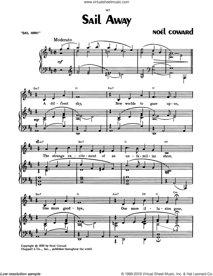 Sail Away sheet music for voice, piano or guitar by Noel Coward, intermediate skill level