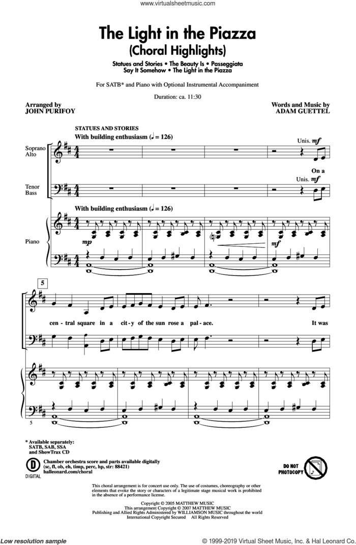 The Light In The Piazza (Choral Highlights) (arr. John Purifoy) sheet music for choir (SATB: soprano, alto, tenor, bass) by Adam Guettel and John Purifoy, classical score, intermediate skill level