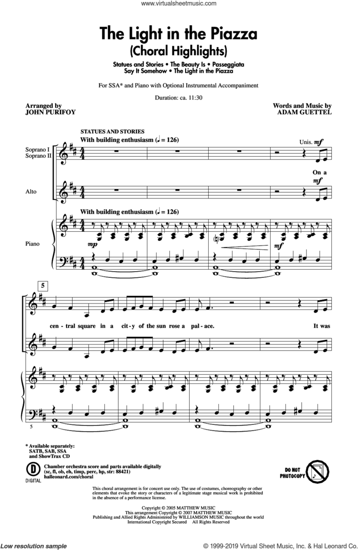 The Light In The Piazza (Choral Highlights) (arr. John Purifoy) sheet music for choir (SSA: soprano, alto) by Adam Guettel and John Purifoy, classical score, intermediate skill level