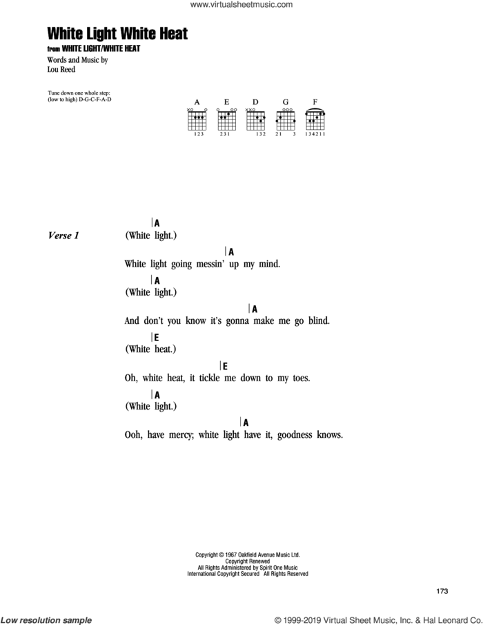 White Light White Heat sheet music for guitar (chords) by The Velvet Underground and Lou Reed, intermediate skill level