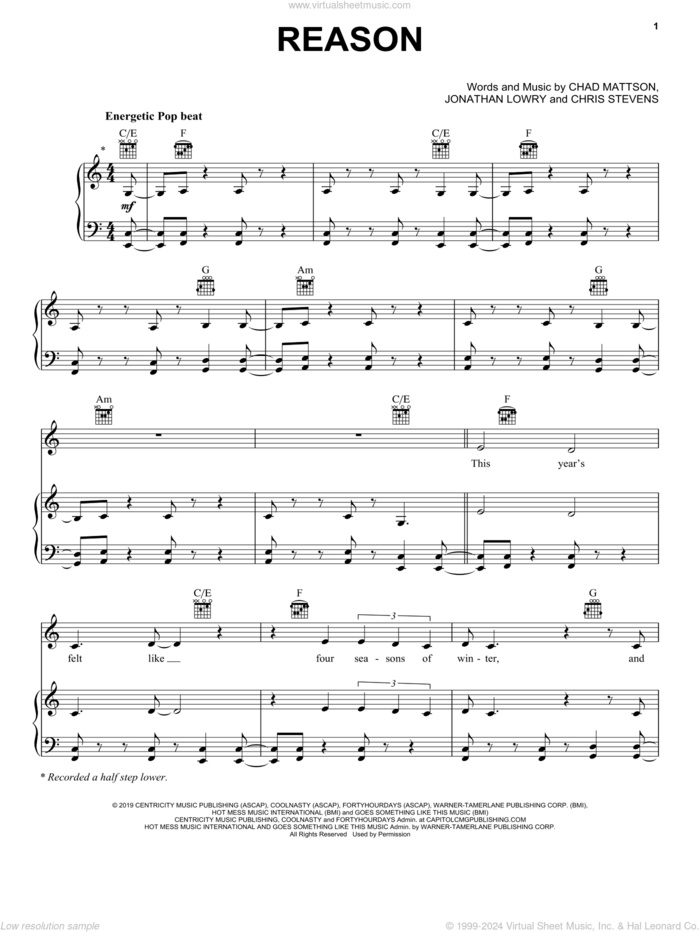 Reason sheet music for voice, piano or guitar by Unspoken, Chad Mattson, Chris Stevens and Jonathan Lowry, intermediate skill level