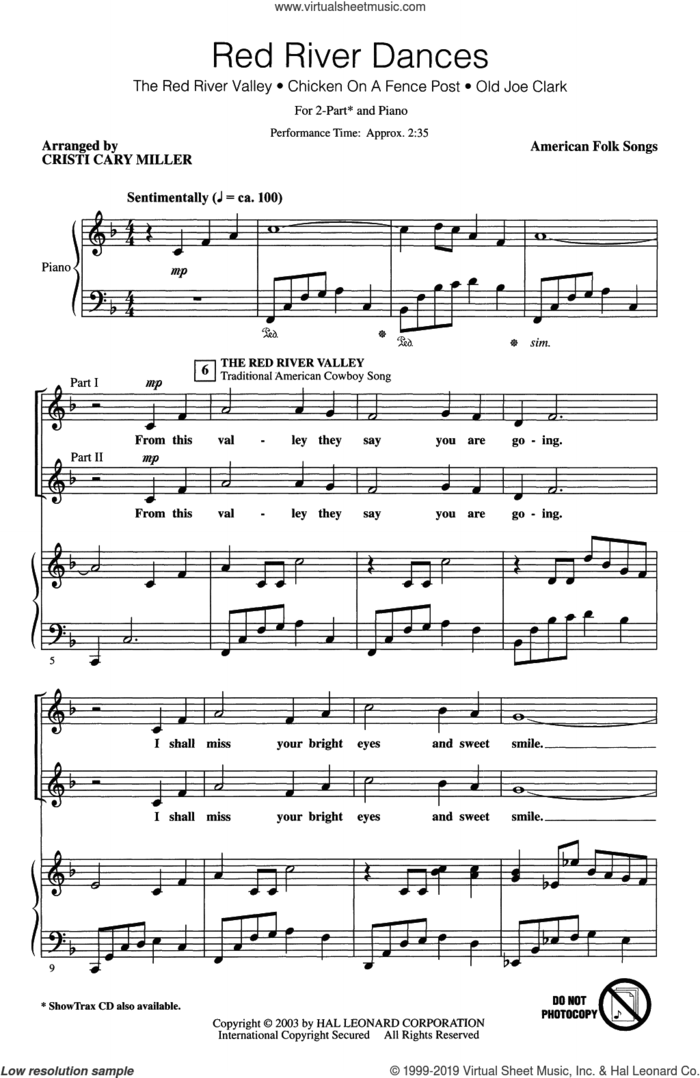 Red River Dances sheet music for choir (2-Part) by American Folksong and Cristi Cary Miller, intermediate duet