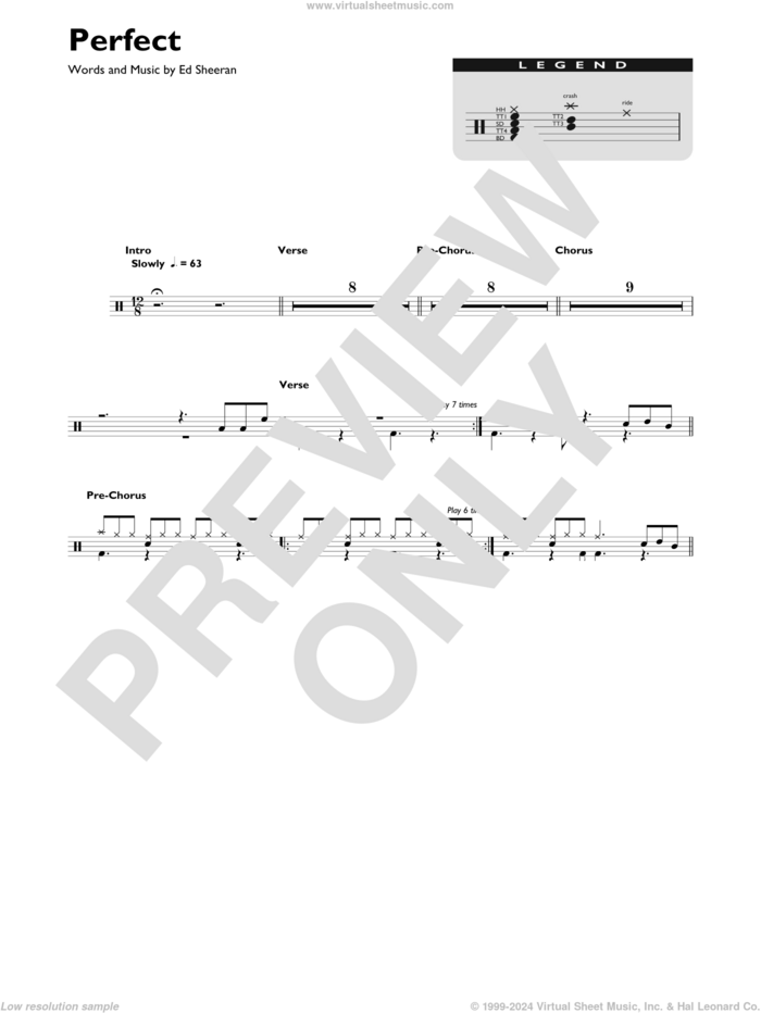 Perfect sheet music for drums (percussions) by Ed Sheeran, intermediate skill level