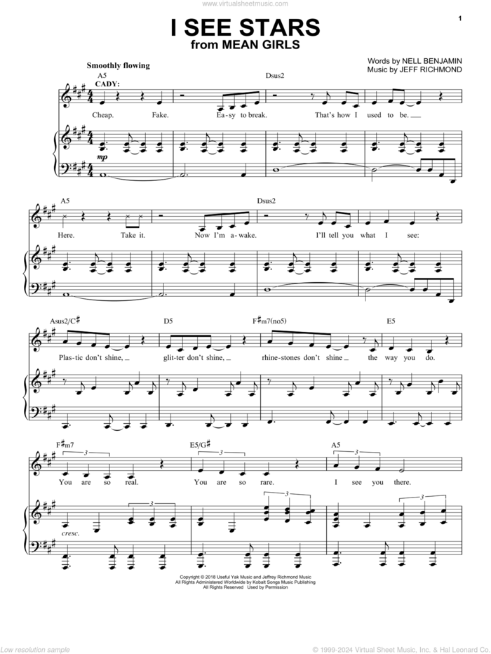 I See Stars (from Mean Girls: The Broadway Musical) sheet music for voice and piano by Nell Benjamin, Jeff Richmond and Jeff Richmond & Nell Benjamin, intermediate skill level