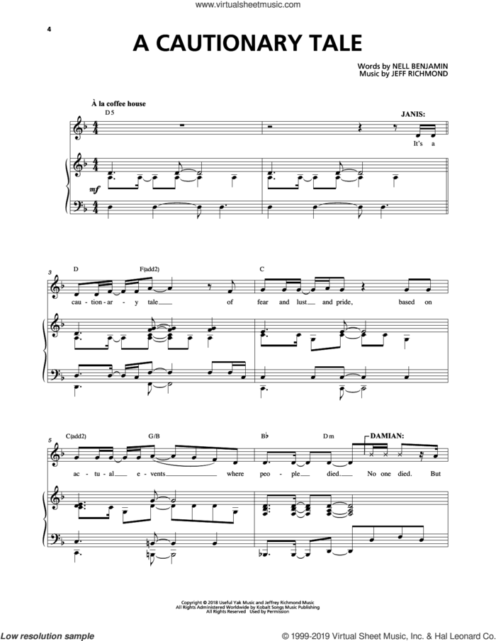 A Cautionary Tale (from Mean Girls: The Broadway Musical) sheet music for voice and piano by Nell Benjamin, Jeff Richmond and Jeff Richmond & Nell Benjamin, intermediate skill level